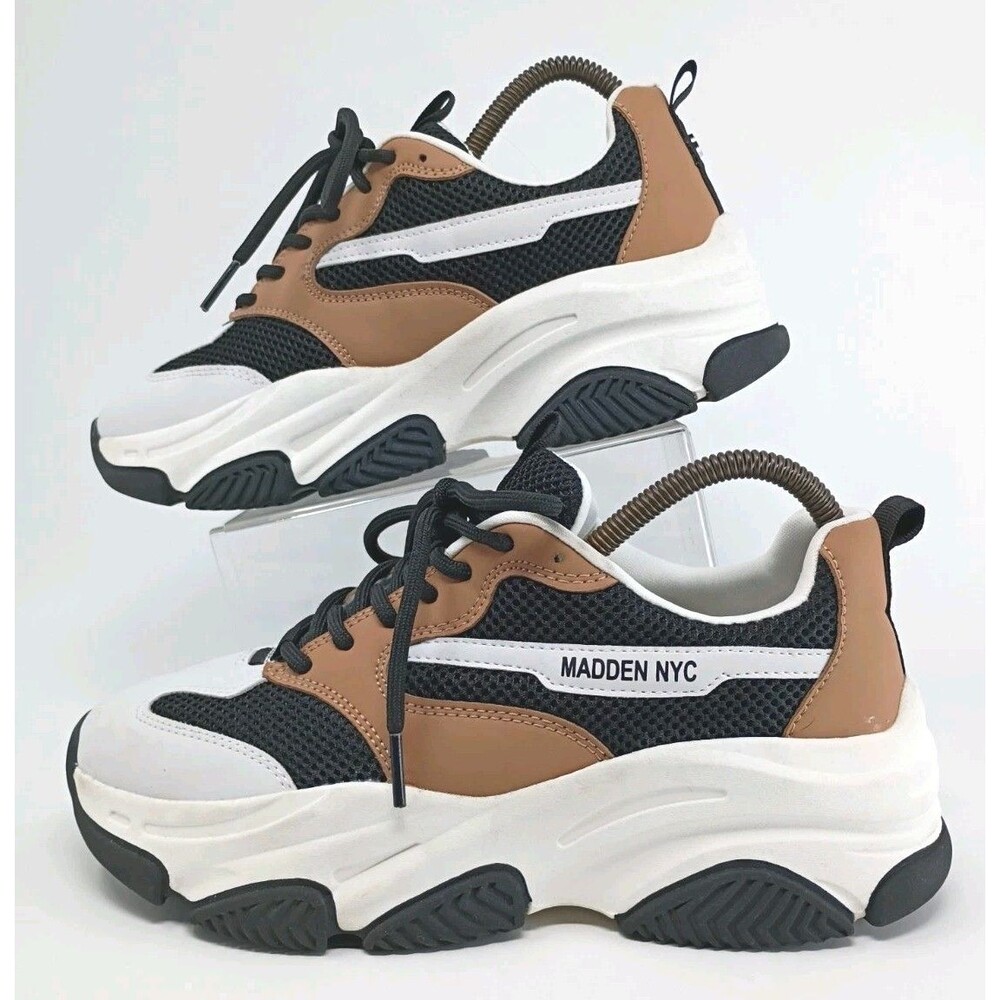 Madden NYC Womens Sneaker's Size 8.5 Muliti Color White w Brown Black - Picture 1 of 12